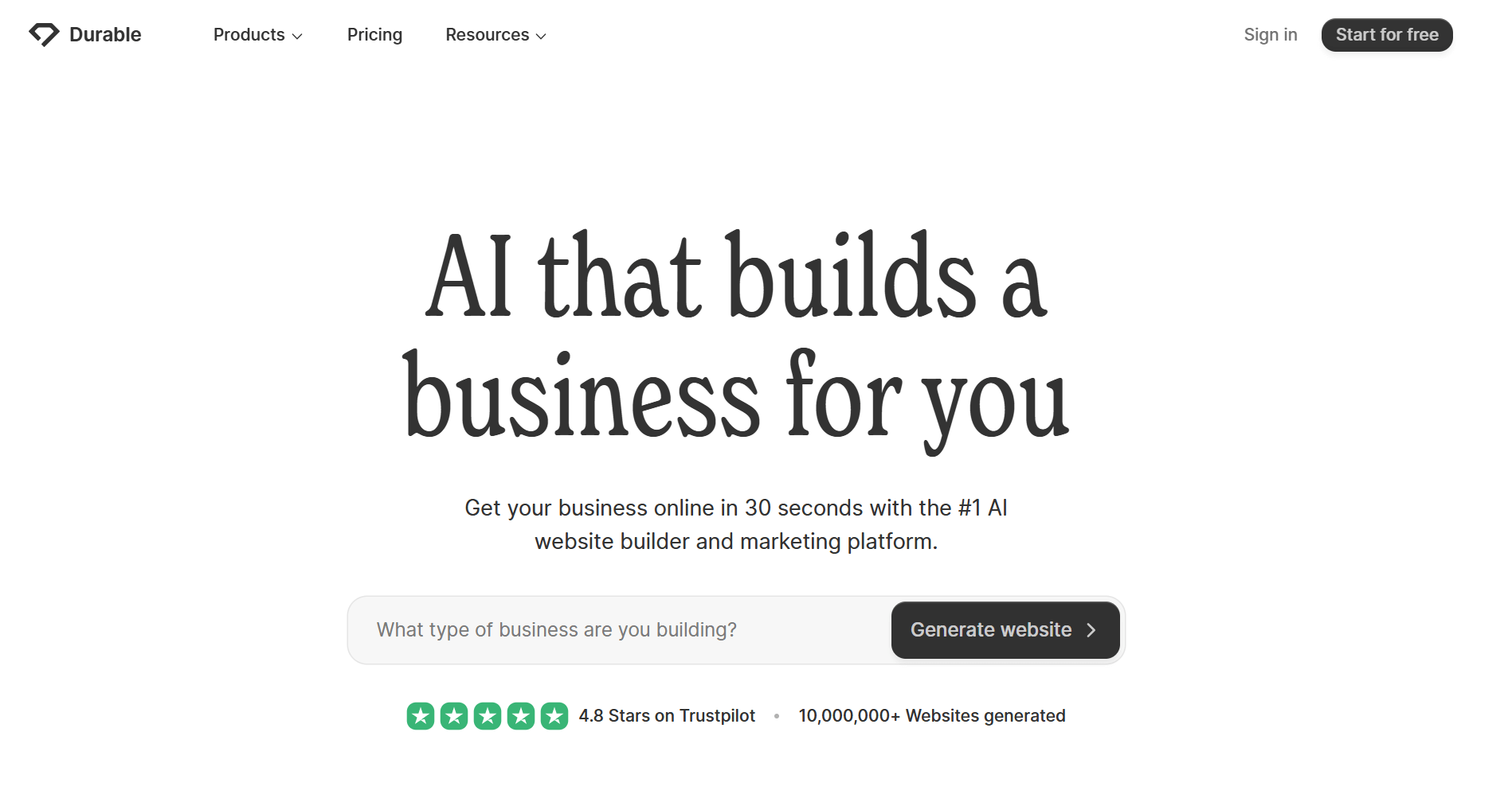 Durable-AI驱动的网站构建平台