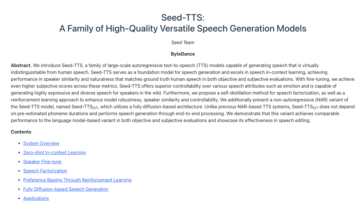 Seed-TTS:字节推出的语音生成模型，可生成媲美人类的语音