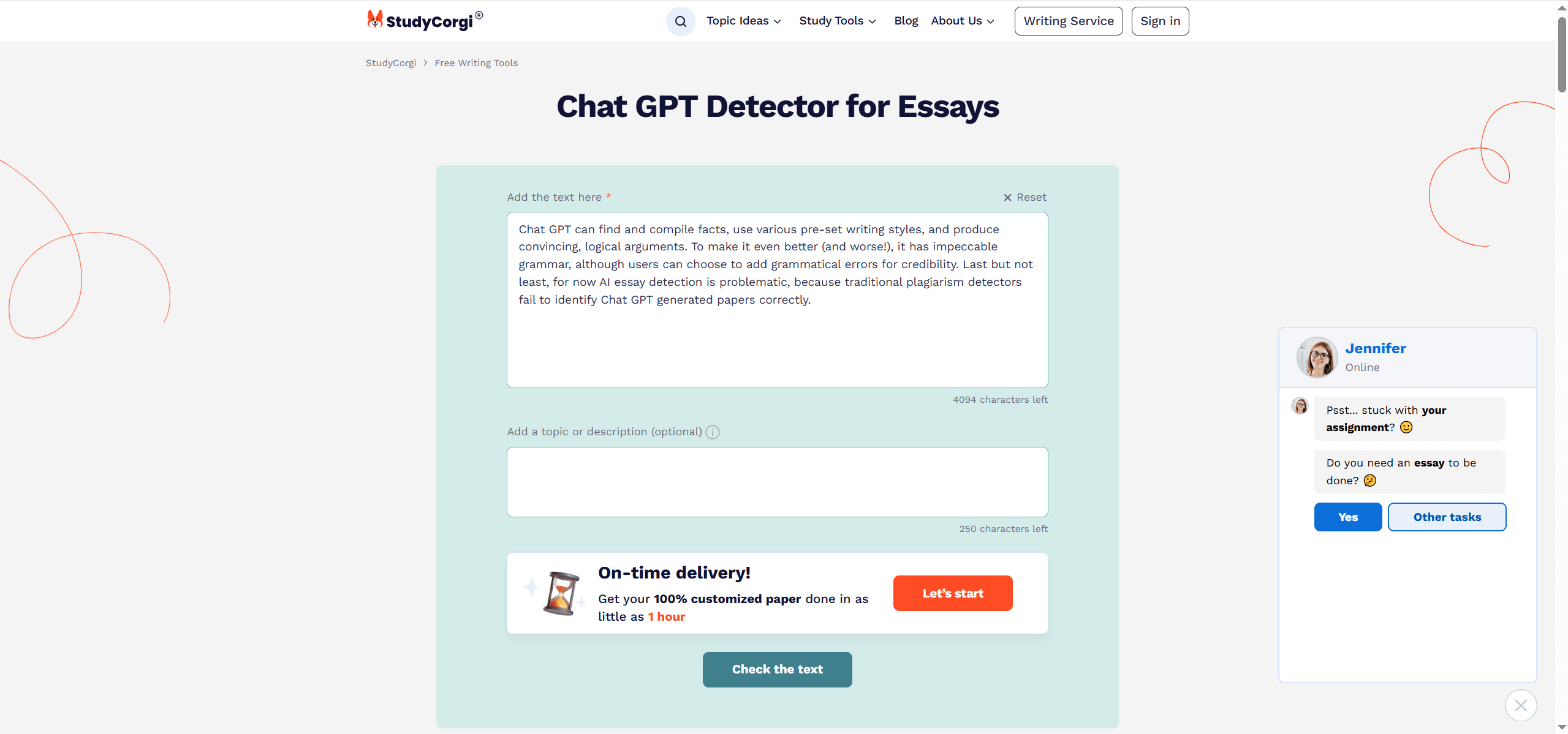 StudyCorgi-免费AI内容检测工具