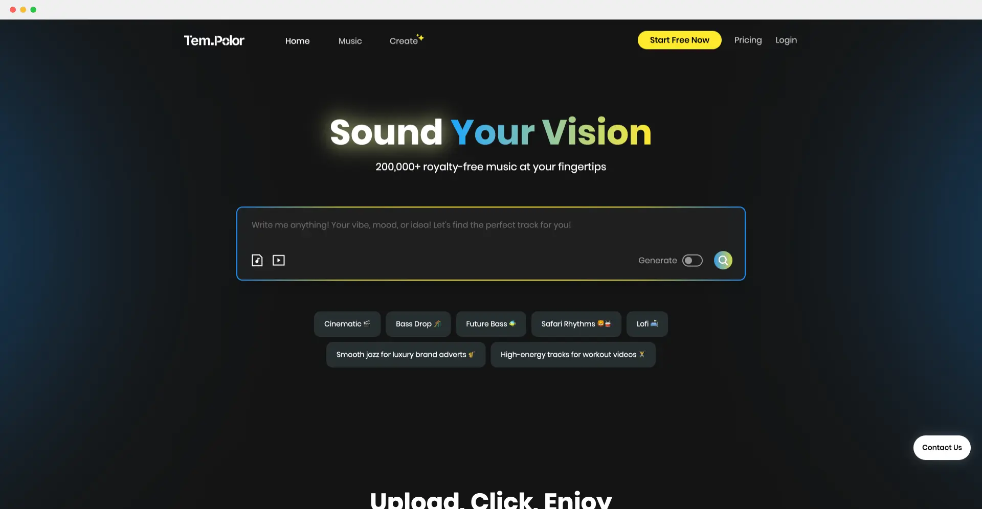 TemPolor：AI驱动的免版税音乐搜索和生成平台