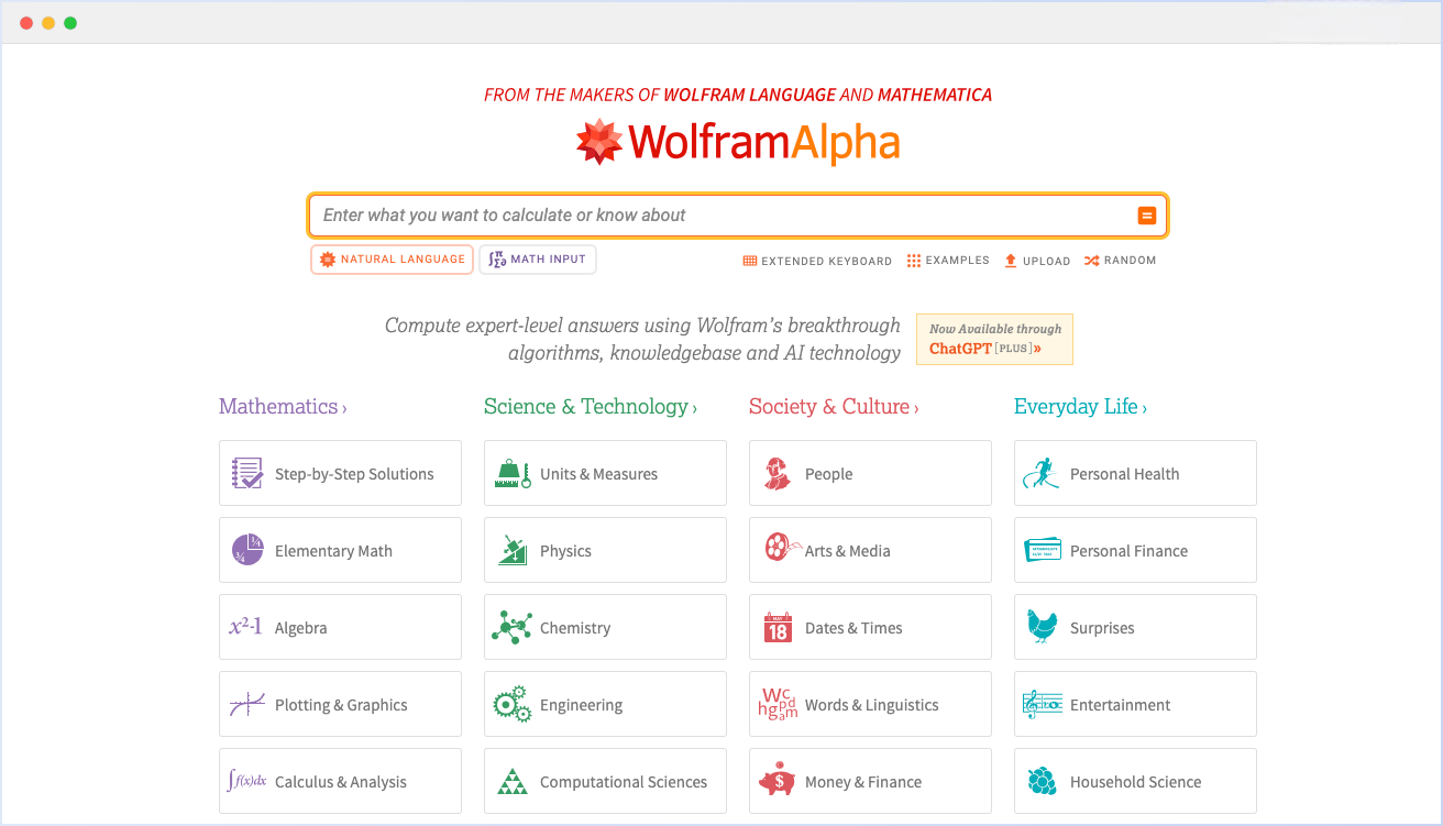 WolframAlpha: 专业知识和能力计算平台
