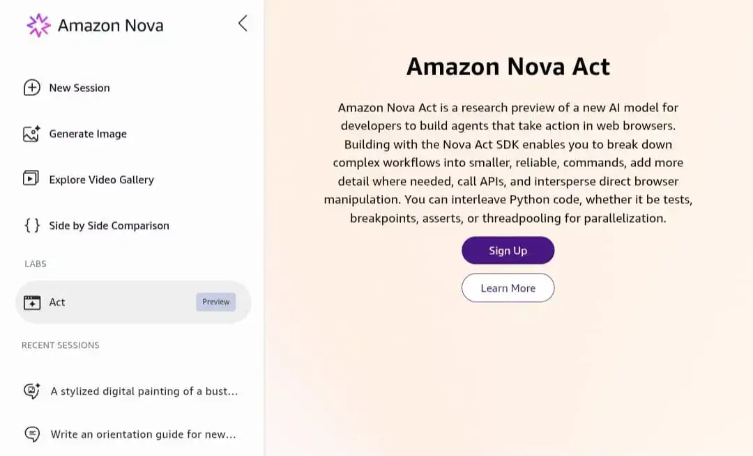 Nova Act：Amazon推出的 AI 智能体，可操控网页浏览器模拟人类完成任务