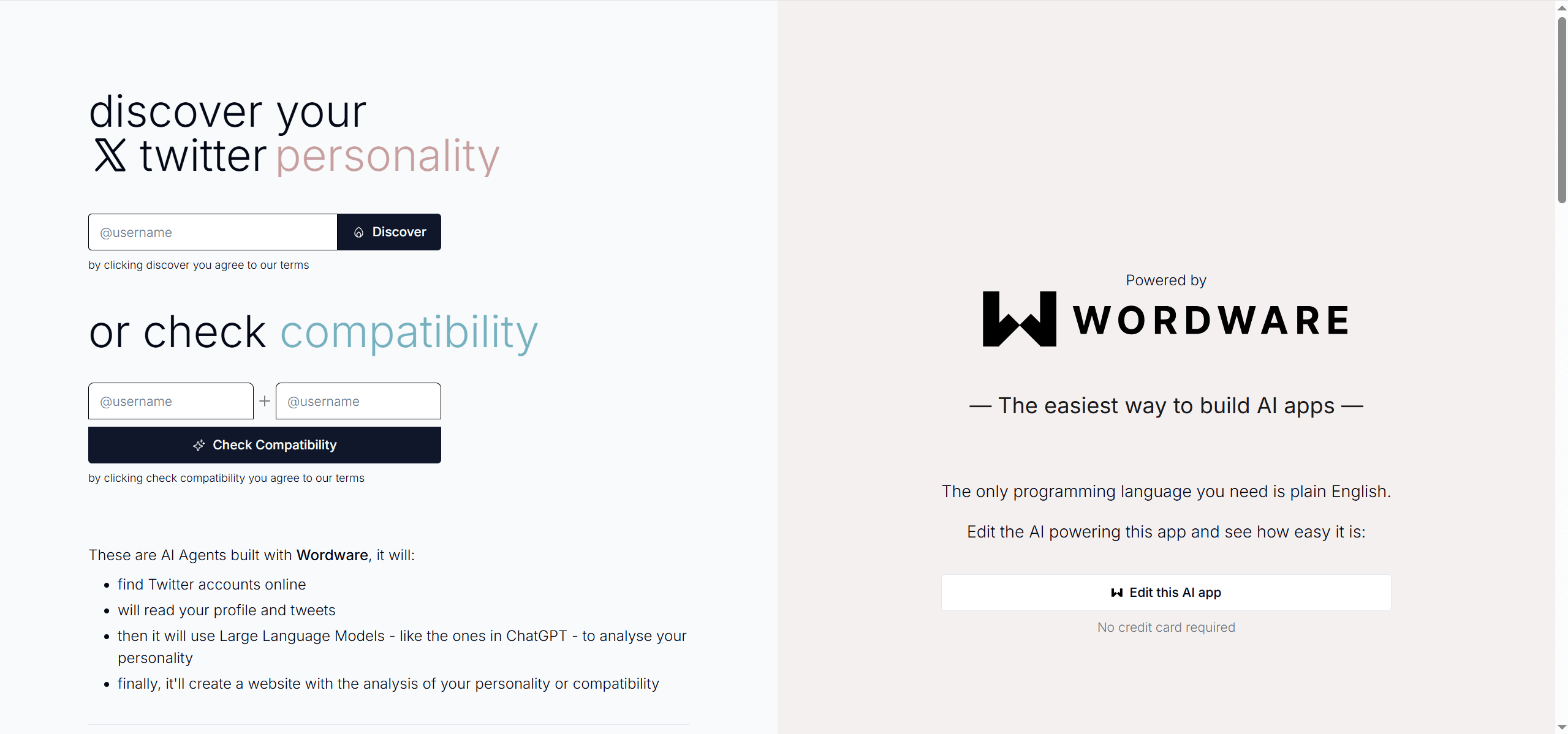 Twitter Personality：Wordware推出的推特账户AI趣味分析工具