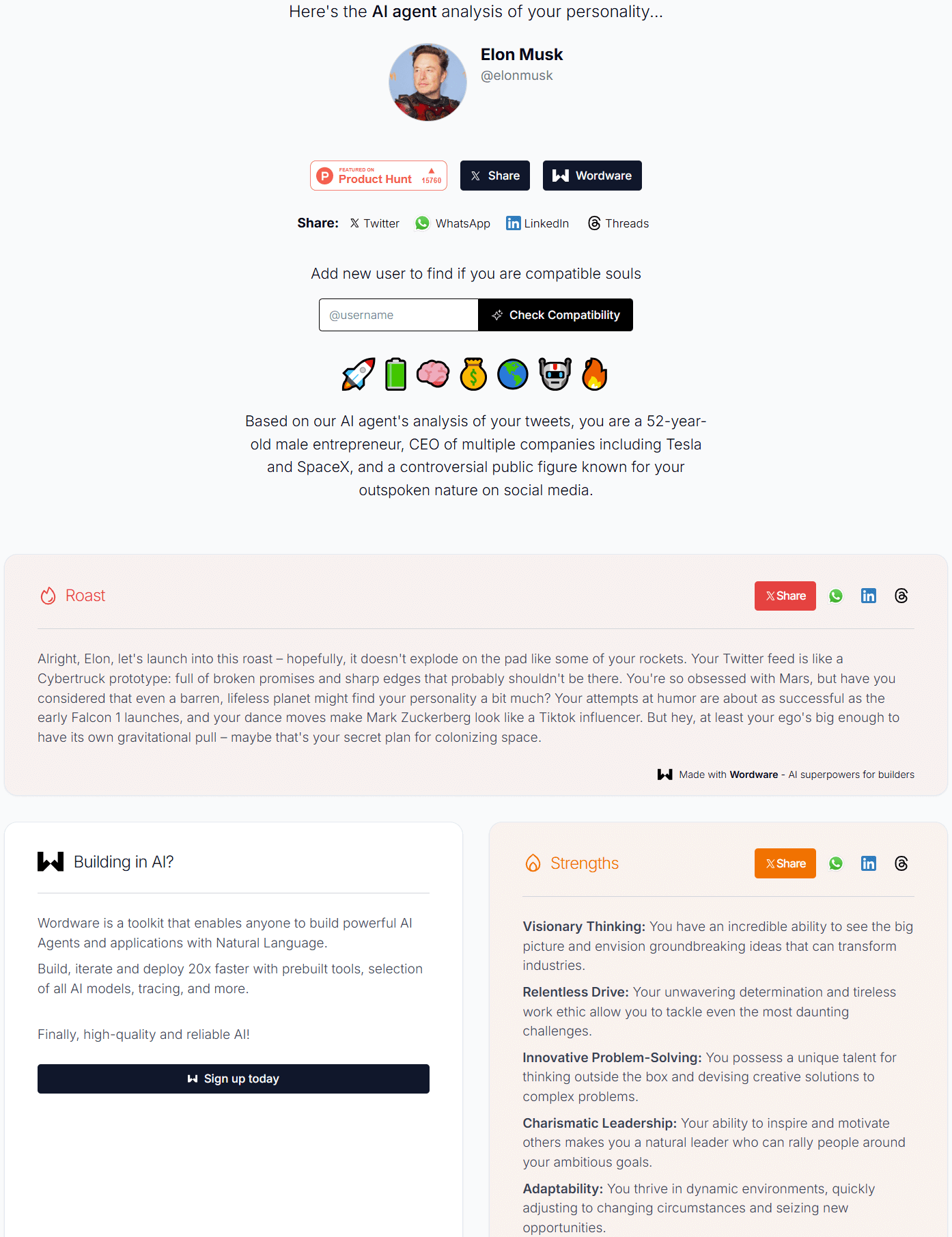 Twitter Personality：Wordware推出的推特账户AI趣味分析工具