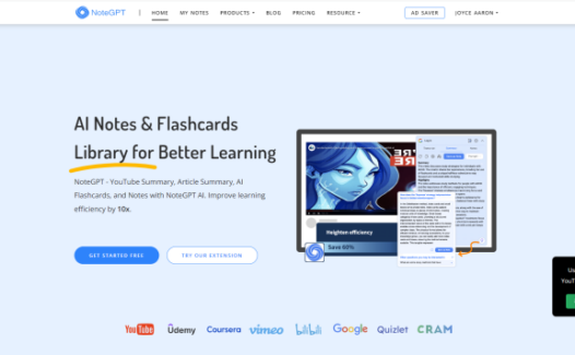 NoteGPT-你的智能AI摘要和笔记助手，快速提取视频和文章的核心内容